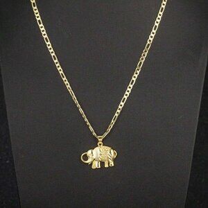 14K Gold Plated Vintage Mid-Century Elephant Pendant Necklace | Good Luck Charm